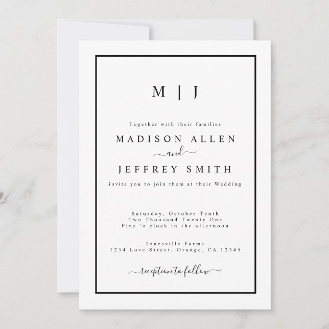 Convite para Casamento Minimalista do Monograma Br (Frente)