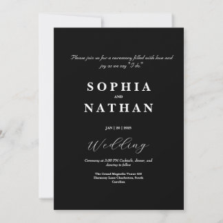 Convite para Casamento Minimalista Negro Elegante