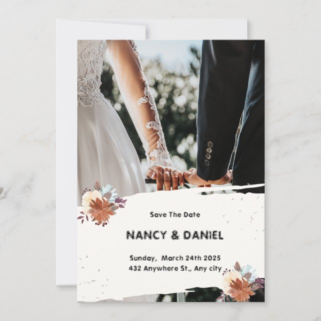 Convite para Casamento Minimalista Preto Branco (Frente)