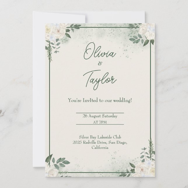 Convite para Casamento Minimalista Verde Profundo (Frente)
