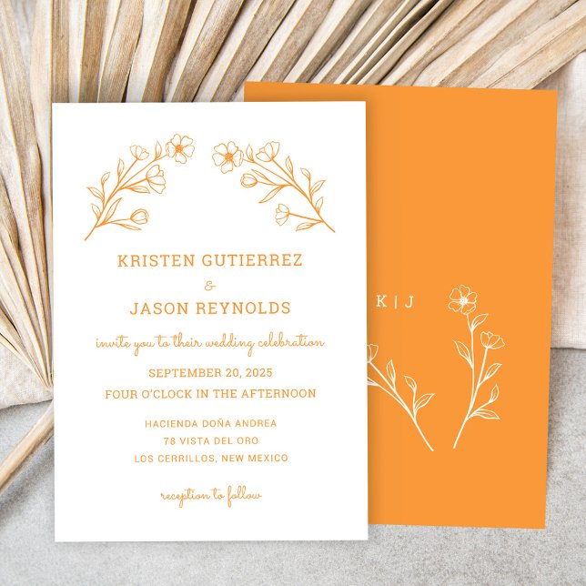 Convite para Casamento Mínimo de Flor Selvagem Ele (Elegant Minimal Wildflower Wedding Invitation, Sunset)