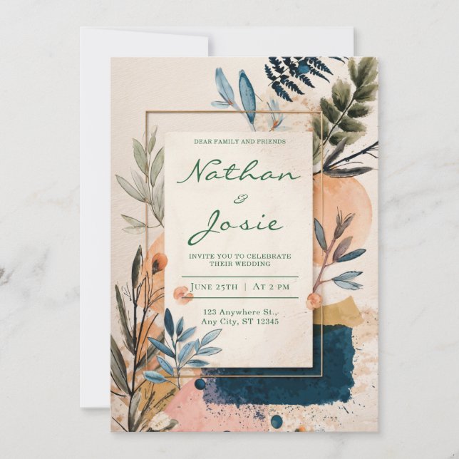 Convite para Casamento Modern Boho Watercolor (Frente)