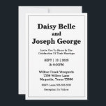 Convite para casamento moderno<br><div class="desc">Este elegante convite de casamento preto e branco expele sofisticação do eterno. Com um esquema de cores negras elegante, ele combina o estilo clássico com o design moderno. O layout minimalista destaca a tipografia elegante e sotaques delicados, perfeitos para casais que buscam um convite refinado e subestimado para seu dia...</div>