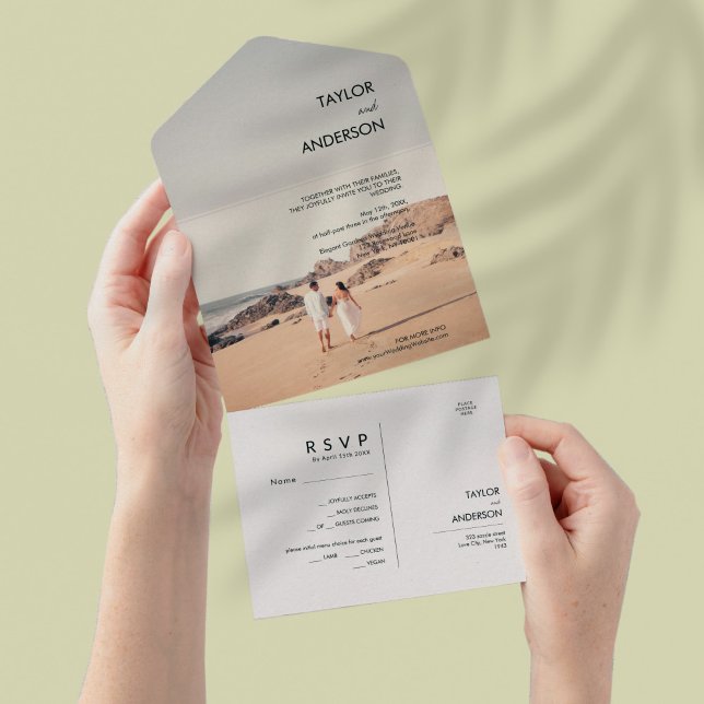 Convite para casamento moderno com foto (Modern All In One Wedding Invitation with Photo)