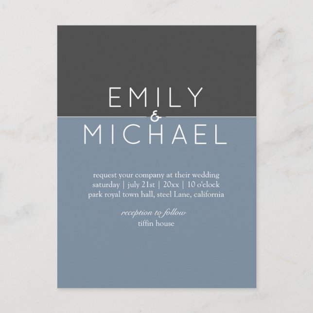 Convite para Casamento Moderno de Aço Azul-Orçamen (Frente)