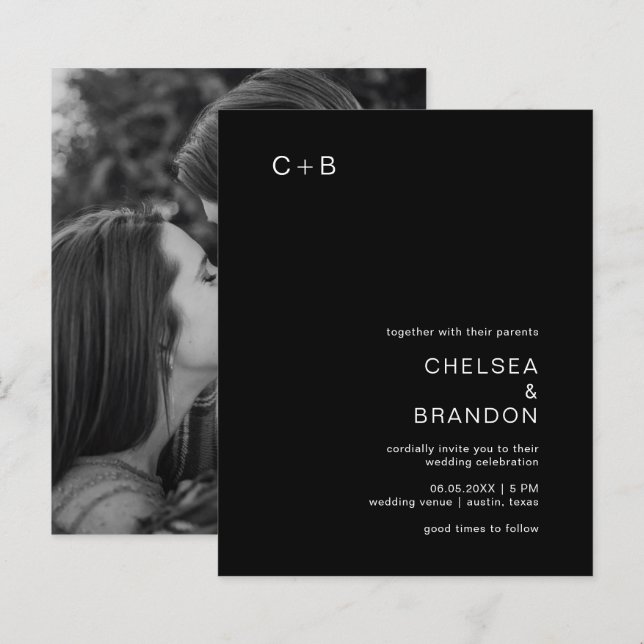 Convite para Casamento Moderno de Chelsea Black (Frente/Verso)