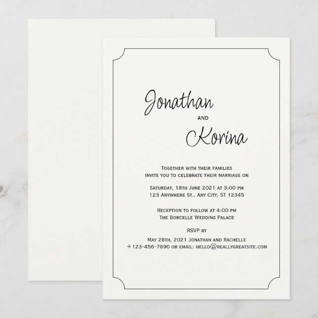 Convite para Casamento Moderno de Ivory (Frente/Verso)