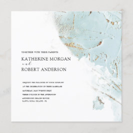 Convite para Casamento moderno de ouro azul textur