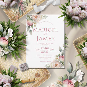 Convite para Casamento Moderno de Peony Rosa