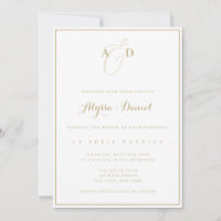 Convite para Casamento Moderno do Monograma Dourad