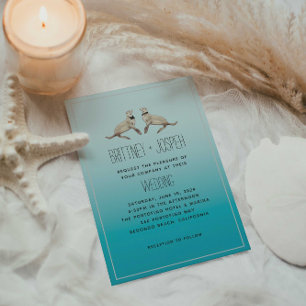 Convite para Casamento Moderno do Sea Lions Blue