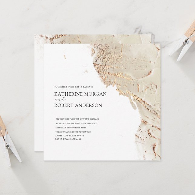 Convite para Casamento Moderno Dourado Texturizado (Frente/Verso In Situ)