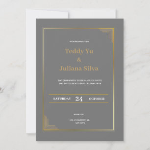 Convite para casamento moderno e elegante em ouro