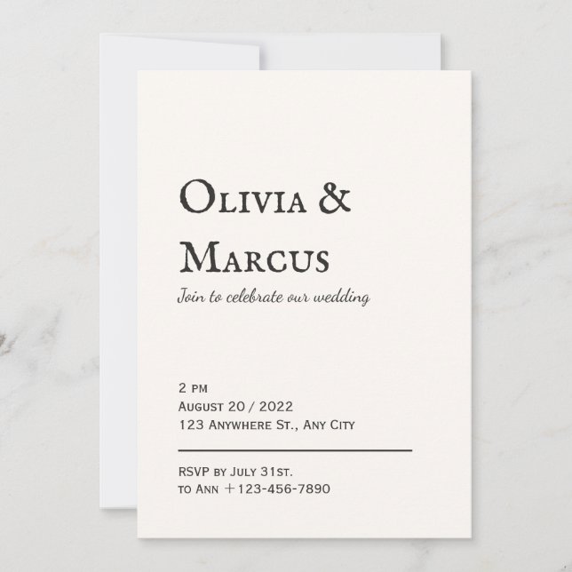 Convite para Casamento Moderno e Minimalista (Frente)