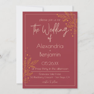 Convite para Casamento Moderno Elegante Burgundy e