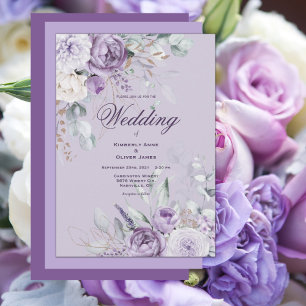 Convite para Casamento Moderno Floral Roxo