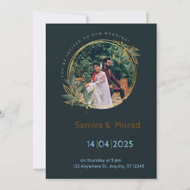 Convite para Casamento Moderno marinho Azul (Frente)