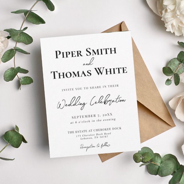 Convite para Casamento Moderno Negrito | Minimalis (Criador carregado)