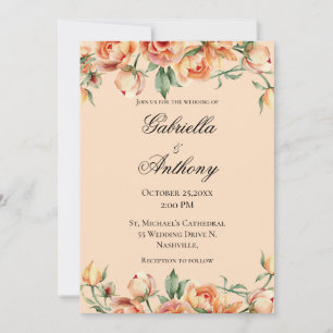 Convite para Casamento Moderno Peach Watercolor Fl