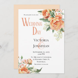 Convite para Casamento Moderno Peach Watercolor Fl