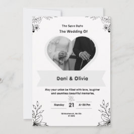 Convite para casamento moderno preto e branco