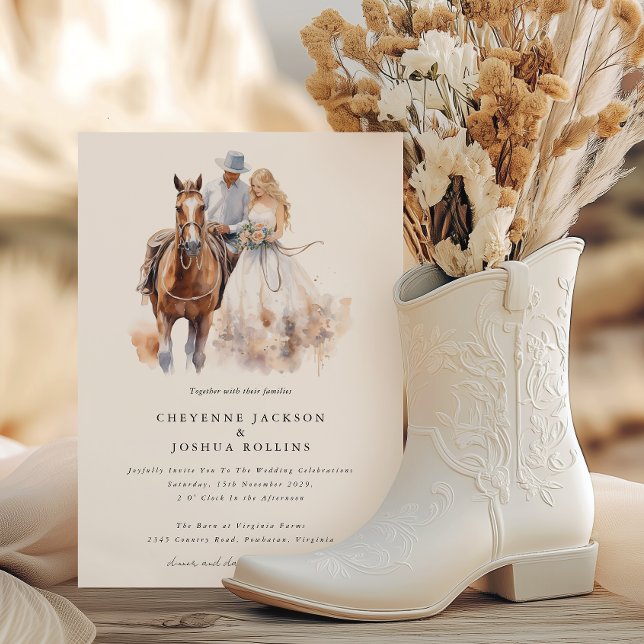 Convite para Casamento Moderno Russo Ocidental (Modern Rustic Western Minimal Wedding Invitation)