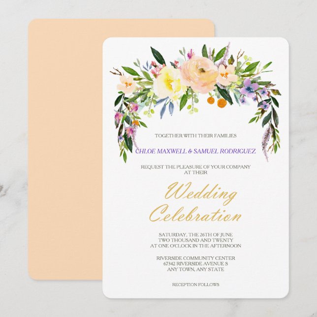 Convite para Casamento Moderno Selvagem e Floral (Frente/Verso)