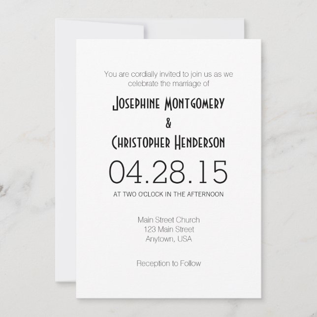 Convite para Casamento Moderno Simples Branco (Frente)