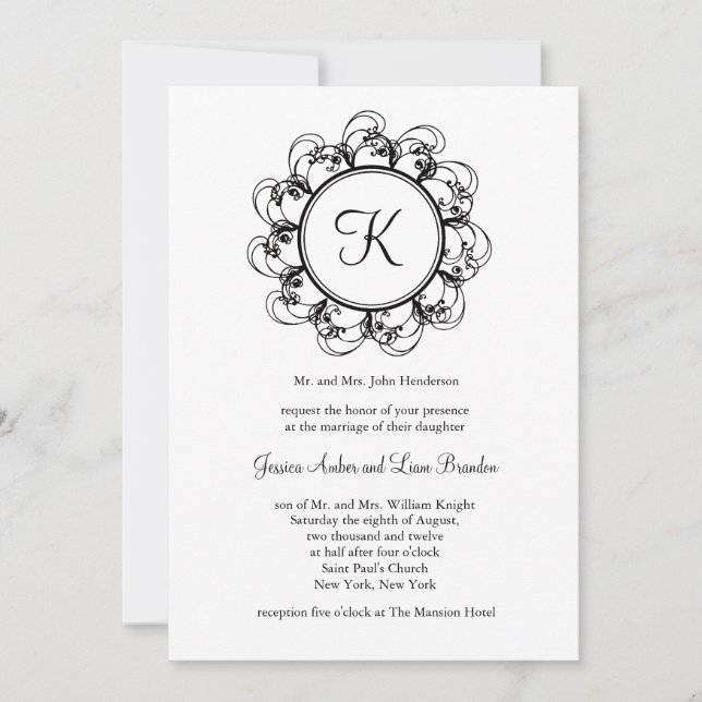 Convite para Casamento Monograma (branco) (Frente)