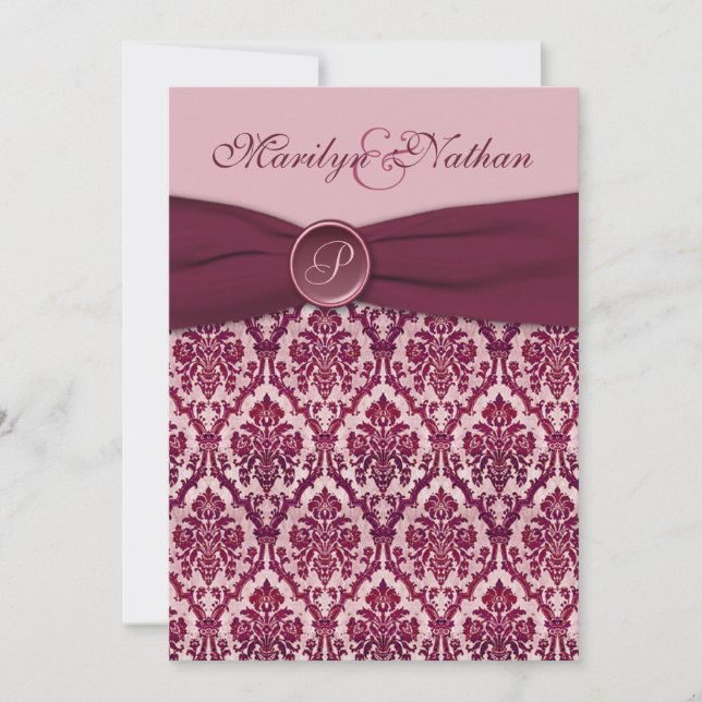 Convite Para Casamento Monograma De Burgundy Damas (Frente)