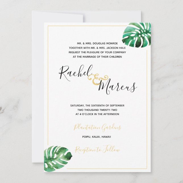 Convite para Casamento Monstera Leaf (Frente)