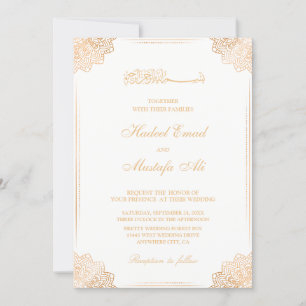 Convite para Casamento Muçulmano Branco e Dourado