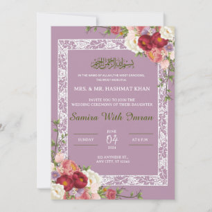 Convite para Casamento Muçulmano Rosa Lilac Floral