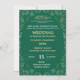 Convite para Casamento Muçulmano Verde e Ouro