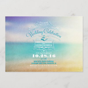 Convite para casamento na praia moderna - mar azul