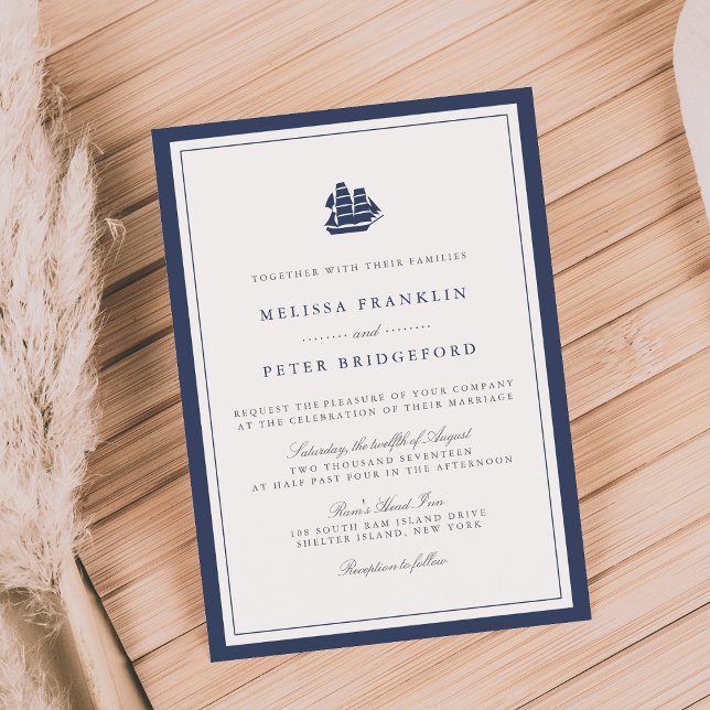 Convite para Casamento Náutico e Branco | Navio (Criador carregado)