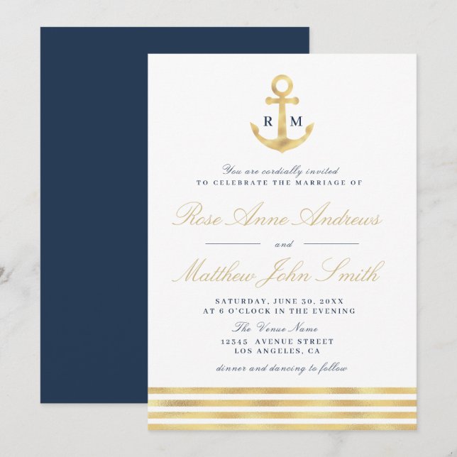 convite para casamento náutico moderno (Frente/Verso)