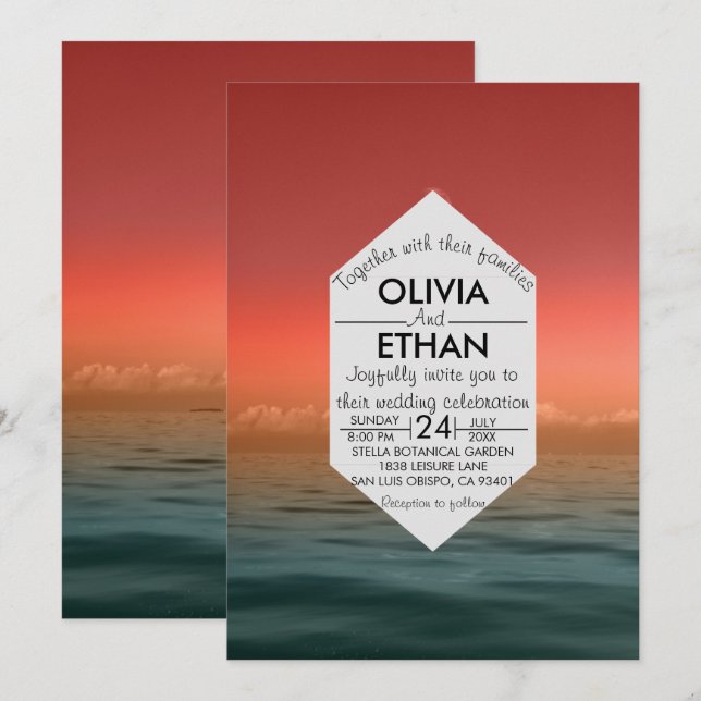 Convite para Casamento Naval Marinha de Havaí de V (Frente/Verso)