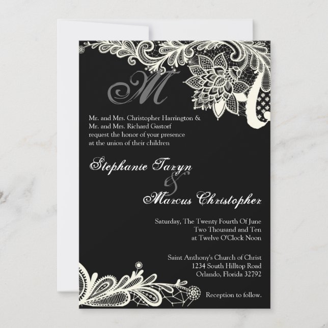 Convite para Casamento Negra de Local Vintage 5x7 (Frente)