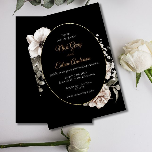Convite para Casamento Negra de Rosa Negra Rosa Gó (Elegant Watercolor Winter Wedding Invite)