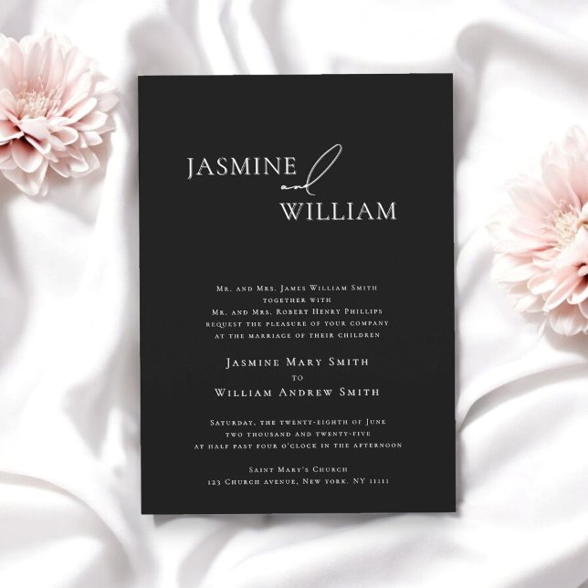 Convite para Casamento Negra e Branca Moderno Eleg (when traditional text meets modern design by willows weddings)