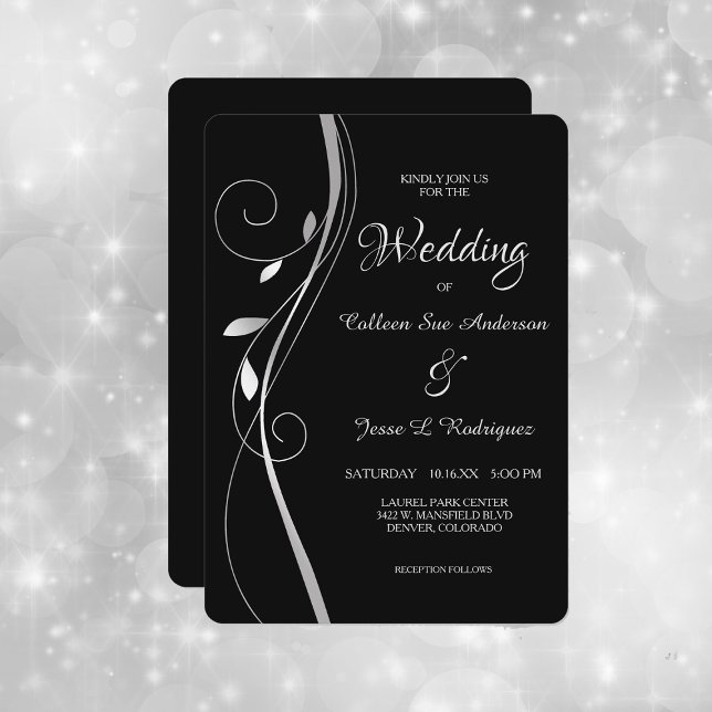 Convite para Casamento Negra Elegante de Silver Le (Criador carregado)