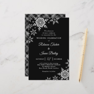 Convite para Casamento Negra Xadrez Flocos de Neve