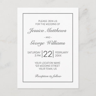 Convite para Casamento Negro Branco Minimalista Mo