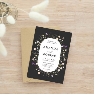 Convite para Casamento Negro de Flor Selvagem Mini