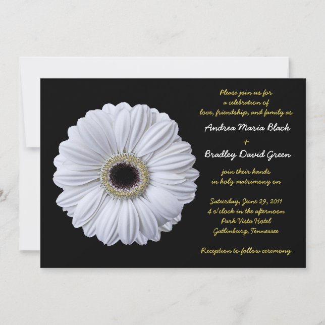 Convite para Casamento Negro de Gerbera Daisy Whit (Frente)