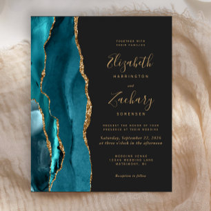 Convite para Casamento Negro Dourado de Agate de T