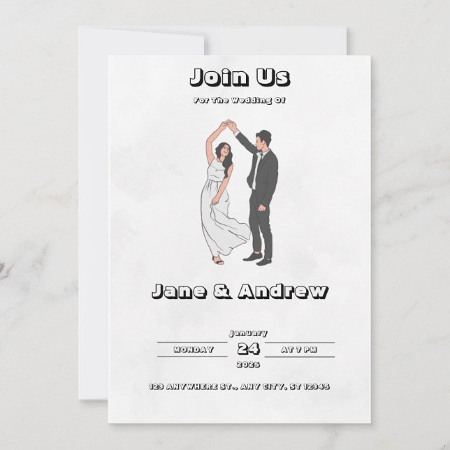 Convite para Casamento Negro e Branco (Frente)