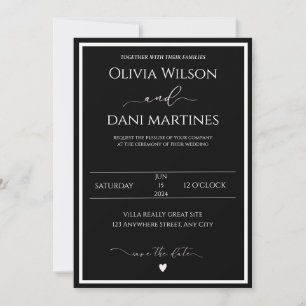 Convite para Casamento Negro e Branco