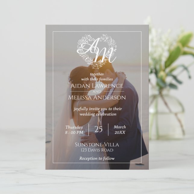 Convite para Casamento Negro e Branco com Foto (Em pé/Frente)